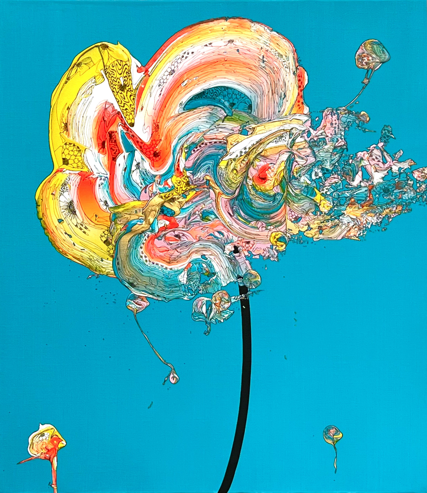 抽象之花 (孔雀藍 x 橙色) / Abstract Single Flower (Turquoise Blue x Orange)