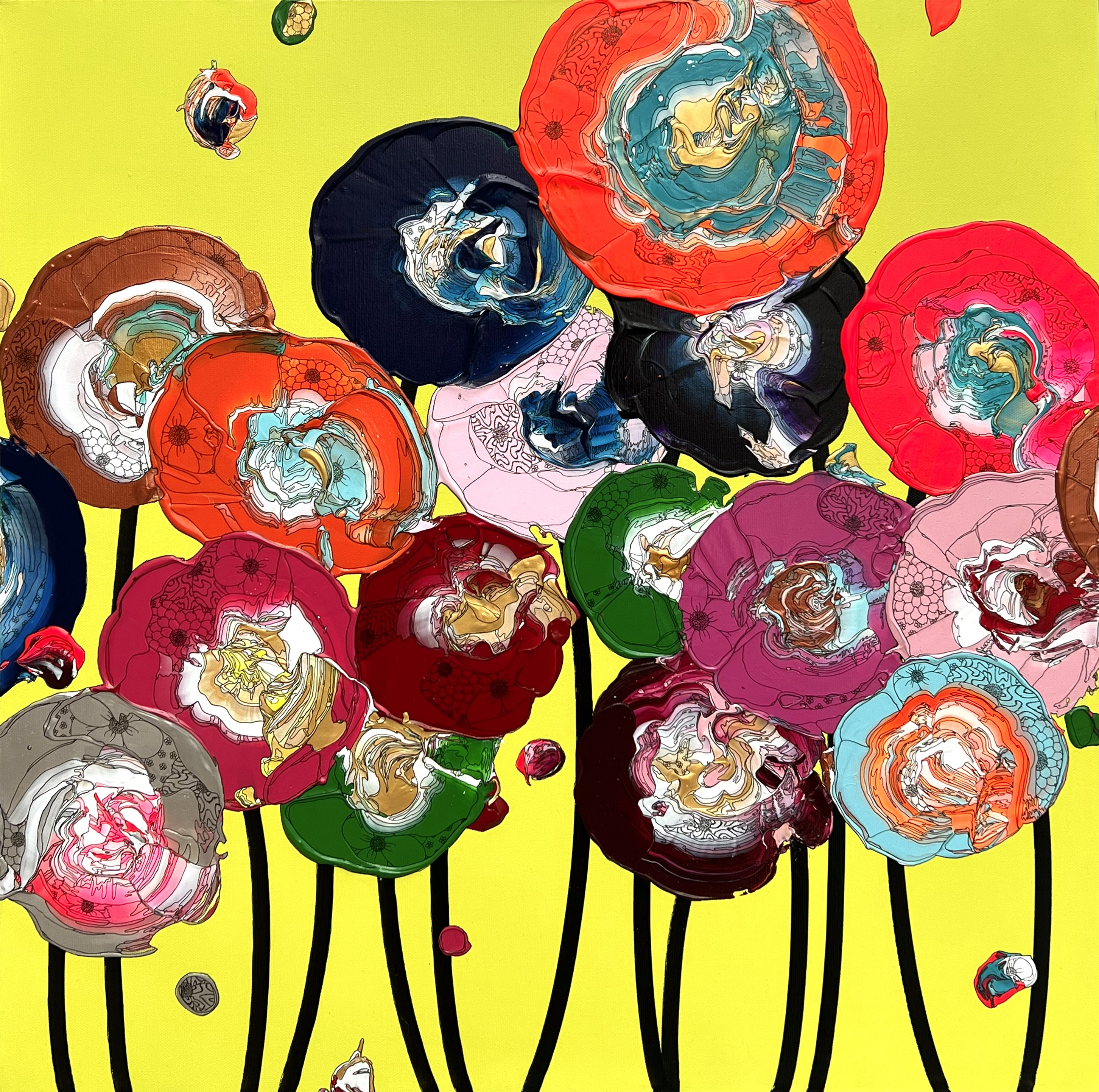 抽象之花卉 (黃綠色 x 橙色) / Abstract Flowers (Yellow Green x Orange)