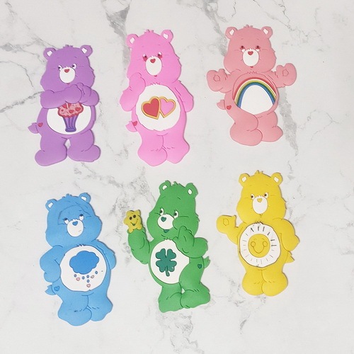 Cartoon Rainbow bear silicone patch handmade DIY accessories lovely happy bear flat action figure mobile phone cover patch