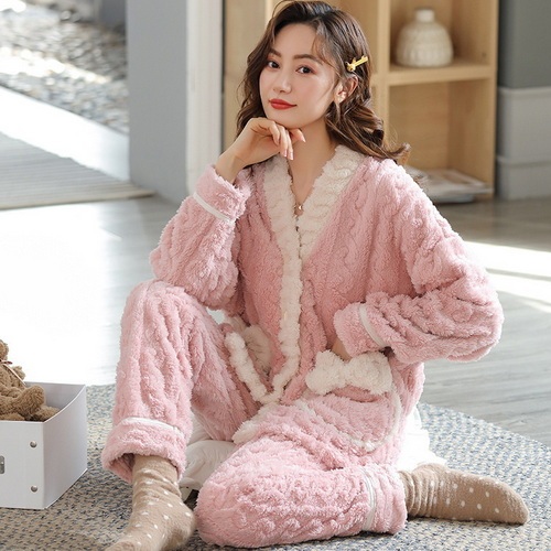 Pajamas Women's autumn and winter new style coral velvet thickened winter flannel household suit