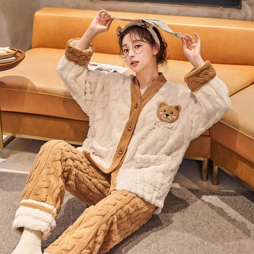 Pajamas Women's autumn and winter new style coral velvet thickened winter flannel household suit