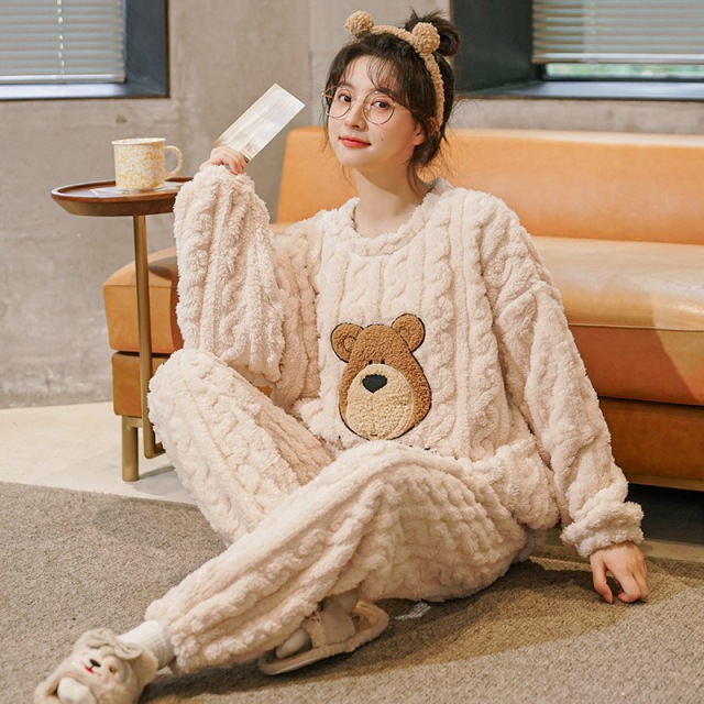 Coral velvet pajamas ladies' 2022 new spring autumn winter thickened winter flannel plush home clothes