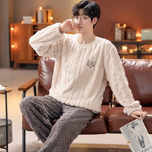 Men's pajamas Men's winter velvet thickened coral velvet winter can wear flannel housewear suit