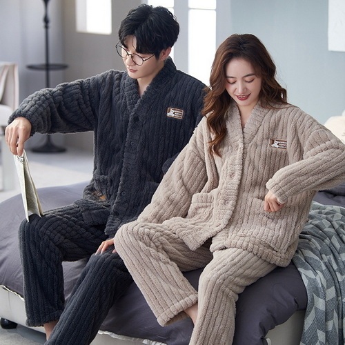Coral velvet couple pajamas women's autumn and winter flannel men's autumn thickened plush housewear winter suit
