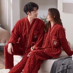 Winter couple pajamas coral velvet red men's and women's household suits