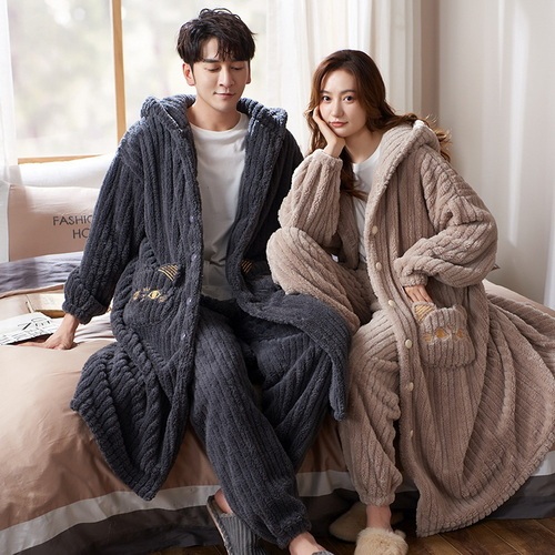 Coral velvet couple pajamas flannel autumn winter thickened plush men and women dinosaur pajamas housewear suit