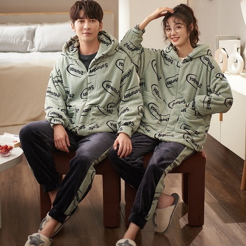 Autumn and winter couple's pajamas Coral velvet plush Autumn and winter couple's pajamas Coral velvet plush