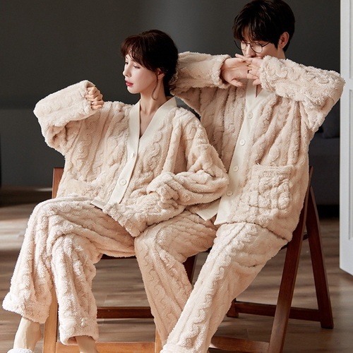 Coral velvet couple pajamas women's autumn and winter flannel men's autumn thickened plush housewear winter suit