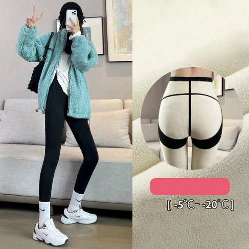 Lamb Fleece Barbie Pants with Fleece Leggings for Women in Winter, High Waist, Abdominal Necking, Hip Lifting, Thin Leg, Autumn and Winter Shark Pants