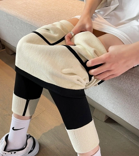 Lamb Fleece Barbie Pants with Fleece Leggings for Women in Winter, High Waist, Abdominal Necking, Hip Lifting, Thin Leg, Autumn and Winter Shark Pants