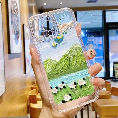 Pastoral sheep, clouds in the sky, small fresh silicone mesh red space shell mobile phone case K882-K883