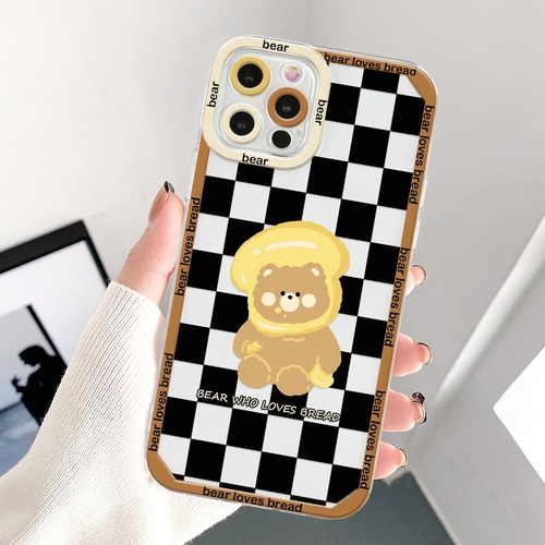 QD Cute bear, checkerboard bear, angel eye transparent mobile phone case D146-D169