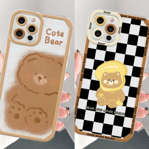 QD Cute bear, checkerboard bear, angel eye transparent mobile phone case D146-D169