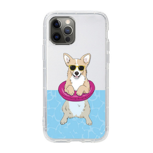 QD Swimming Corgi dog, swimming ring spotted dog transparent air cushion mobile phone case U241-U242