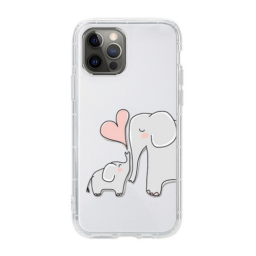 QD Line Big Elephant Little Elephant Heart, Line Elephant Flower Love Transparent Air Cushion Mobile Phone Case U316-U317