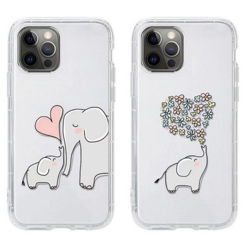 QD Line Big Elephant Little Elephant Heart, Line Elephant Flower Love Transparent Air Cushion Mobile Phone Case U316-U317