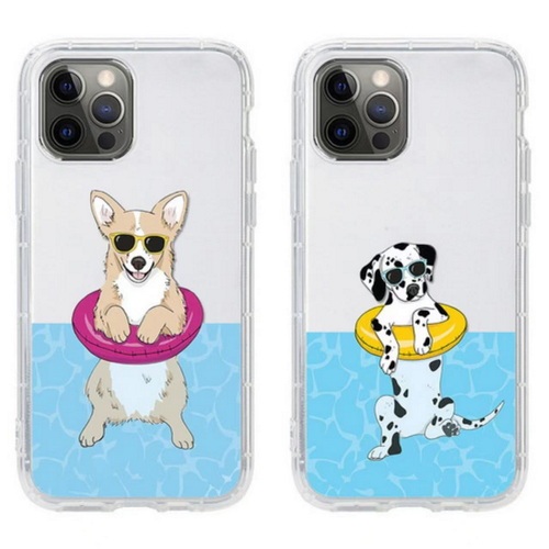 QD Swimming Corgi dog, swimming ring spotted dog transparent air cushion mobile phone case U241-U242