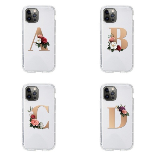 QD Art Letters A-B-C-D Flower Transparent Air Cushion Phone Case X217-X218-X219-X220