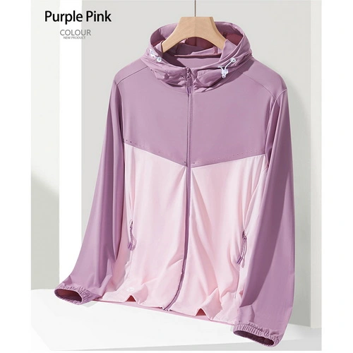Women Sun Protection Jacket UPF50 Sunscreen Shirt Sun Block Fashion color blocking Hoodie Pockets 9002W Three Color