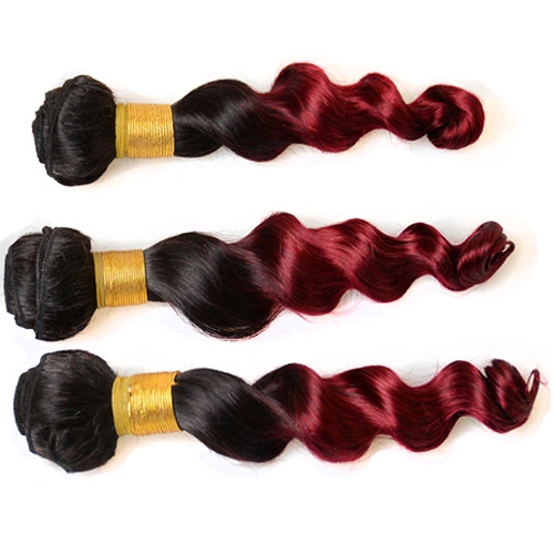 1B Burg Red  Loose Wave Bundles Human Hair 10A Grade Unprocessed Indian Virgin Hair Ombre Burgundy Two Tone Black And Burg Red 100gx3