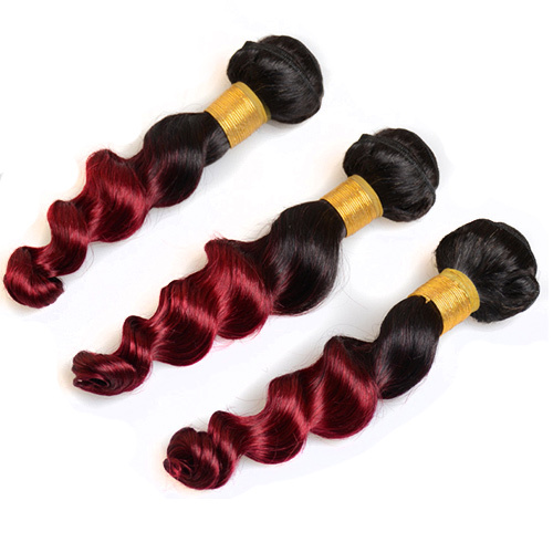 1B Burg Red  Loose Wave Bundles Human Hair 10A Grade Unprocessed Indian Virgin Hair Ombre Burgundy Two Tone Black And Burg Red 100gx3
