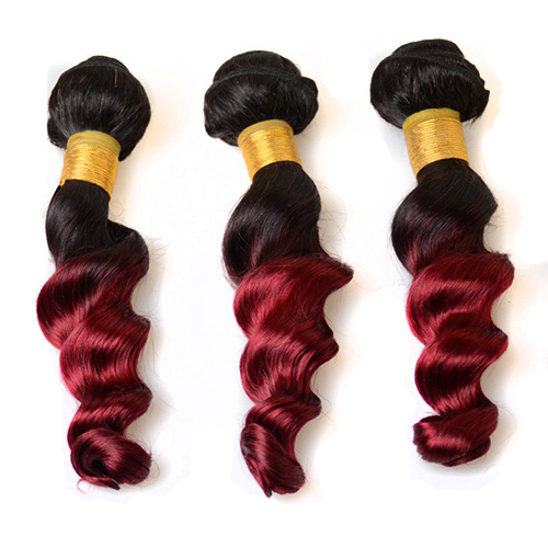 1B Burg Red  Loose Wave Bundles Human Hair 10A Grade Unprocessed Indian Virgin Hair Ombre Burgundy Two Tone Black And Burg Red 100gx3