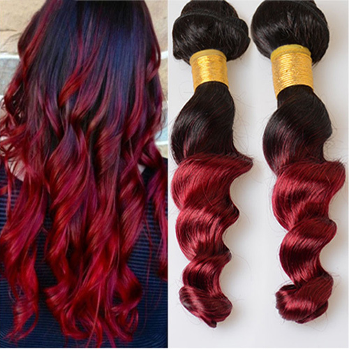 Brazilian 1B Burg Red  Loose Wave Bundles Human Hair 8A Grade Unprocessed Virgin Hair Ombre Burgundy Two Tone Black And Burg Red 100gx3