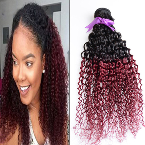 9A True Hair Curtain #1B/99j Curly Hair 3 Bundles Real Human Hair Wine Red Gradient Bundles Curly Hair 100gX3