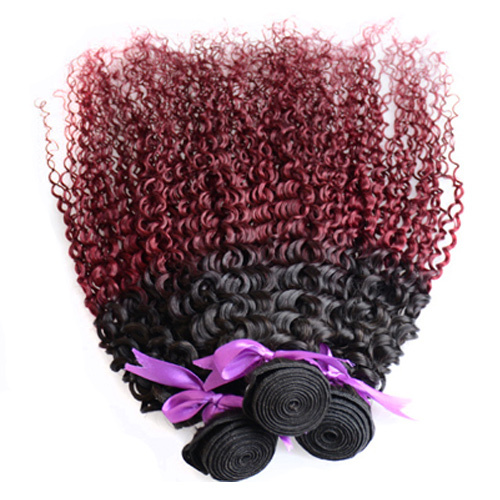 9A True Hair Curtain #1B/99j Curly Hair 3 Bundles Real Human Hair Wine Red Gradient Bundles Curly Hair 100gX3