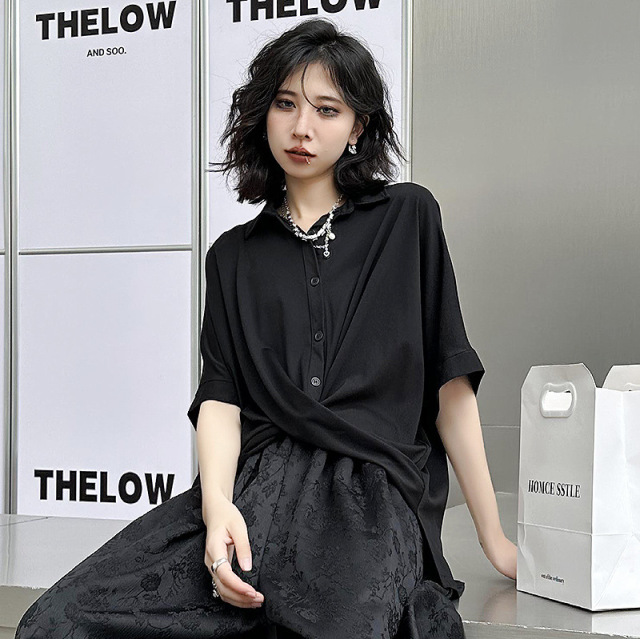 Hong Kong dark wind short sleeve T-shirt women's summer new loose niche design foreign cross irregular top