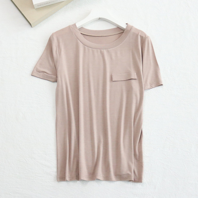 Spring and summer silk round neck base shirt mulberry silk short sleeve solid color T-shirt women's thin breathable loose top