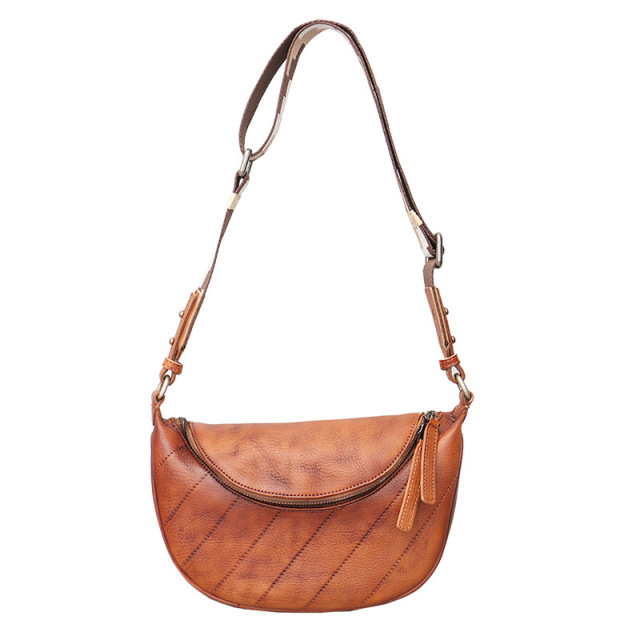 2023 Leather women's bag head layer cowhide knead hand rubbed color leather small square handbag single shoulder oblique cross bag Fanny pack