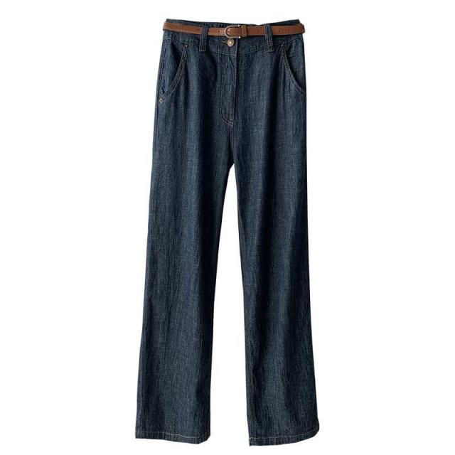 Italian hemp + cotton lightweight long leg artefact Breathable high waist straight leg jeans