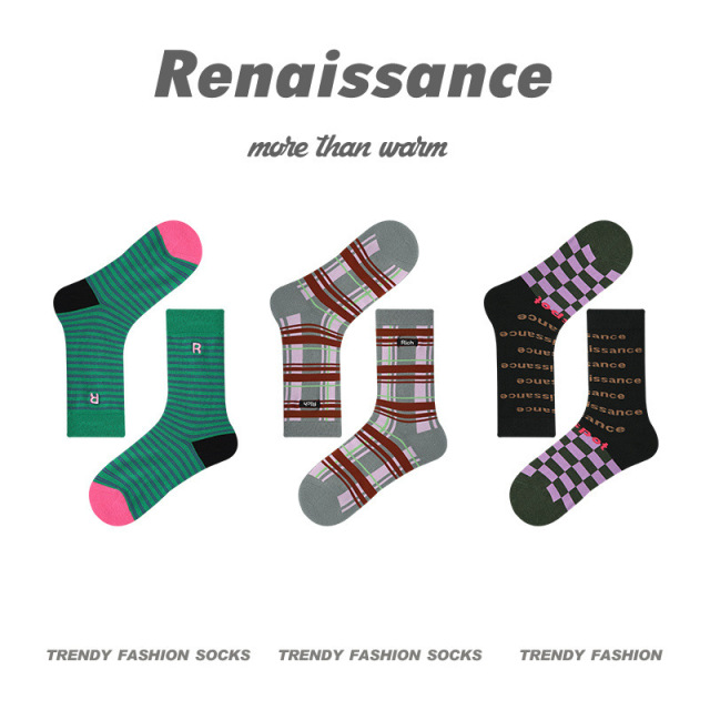 Renaissance original women's socks autumn simple flower design in tube socks combed cotton socks