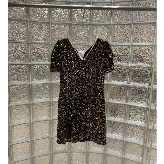 Boutique 23 Spring/summer new French dress temperament socialite high-end sequin bubble sleeve short dress