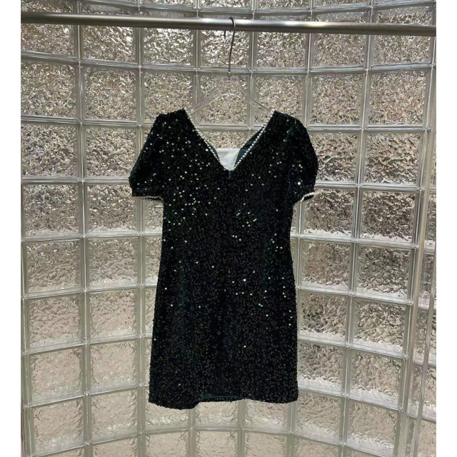 Boutique 23 Spring/summer new French dress temperament socialite high-end sequin bubble sleeve short dress