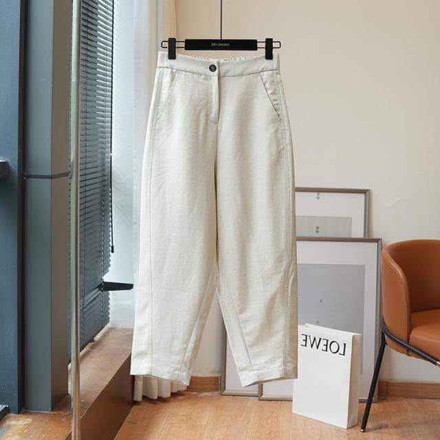 A2 niche design sense linen baggy slimming nine-minute wide leg pants Sickle pants women's radish pants summer