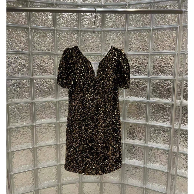Boutique 23 Spring/summer new French dress temperament socialite high-end sequin bubble sleeve short dress