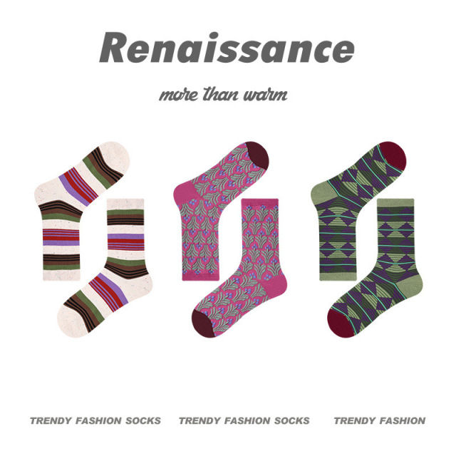 Renaissance original women's socks autumn simple flower design in tube socks combed cotton socks