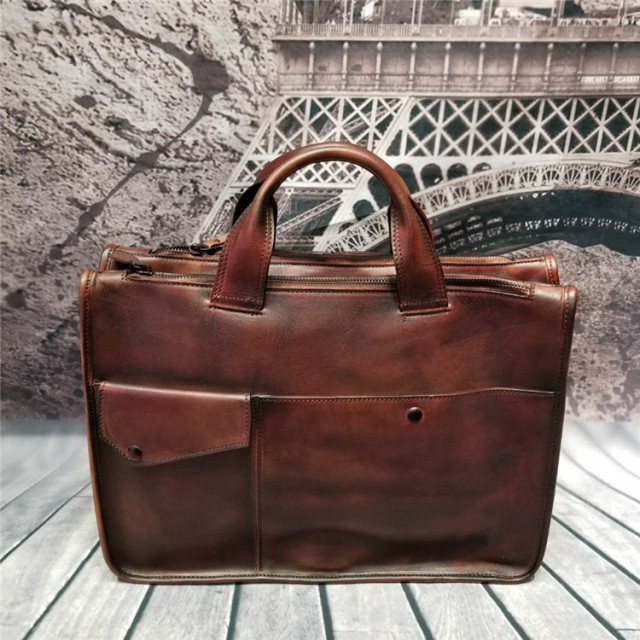 Vintage leather briefcase Large capacity laptop bag Single shoulder crossbody leather bag