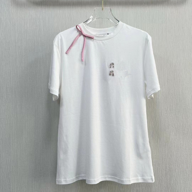 100% Cotton and handmade Short sleeve T-shirt design sense female niche mesh bow T-shirt summer T-shirt top