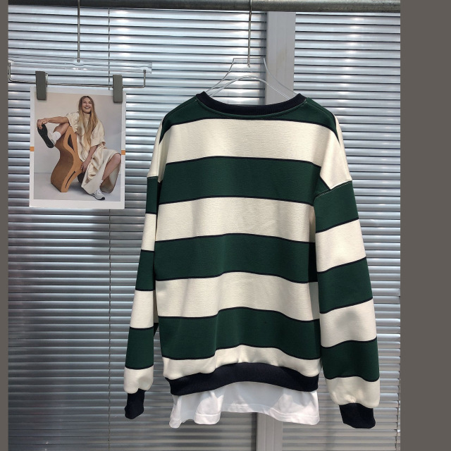100% Cotton Winter 2023 new American retro sweet cool careful machine C letter color stripes  hoodie woman