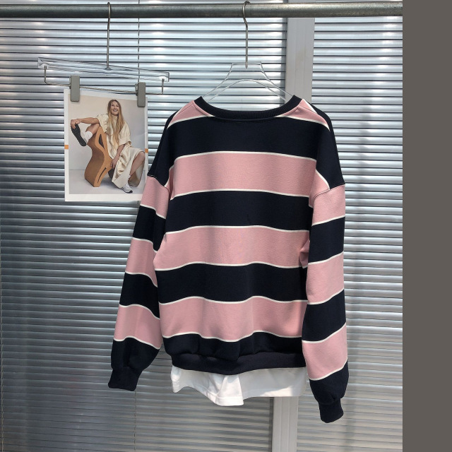 100% Cotton Winter 2023 new American retro sweet cool careful machine C letter color stripes  hoodie woman