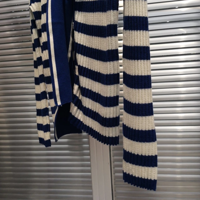 handmade long Shirts Do not make a mistake sea contra ribbon navy collar striped sweater cardigan 20223 autumn new vintage