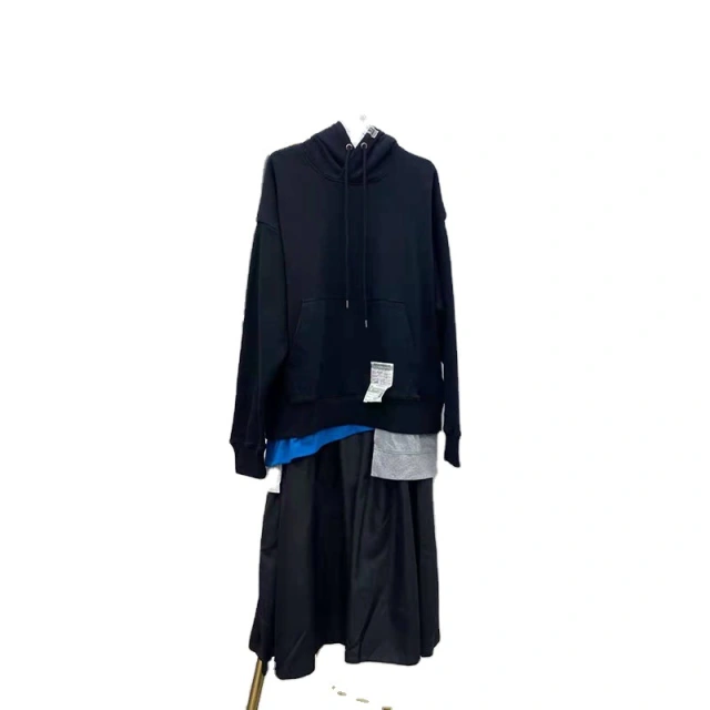 100% Cotton and handmade expersive Niche design multi-layer personalized color combination hoodie wool circle casual dark series dress