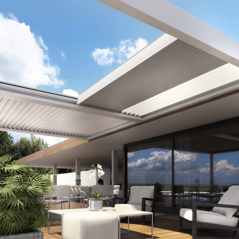 Modern Automatic Patio Gazebo Outdoor Arches Bioclimatic Aluminium Pergola Opening Louvred Roof