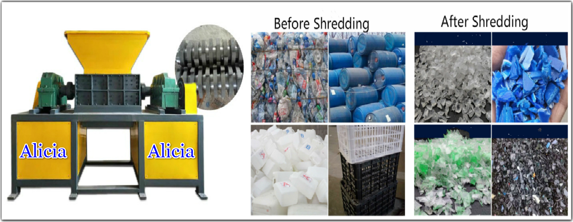 Double Shaft old HDPE canisters plastic lumps shredder