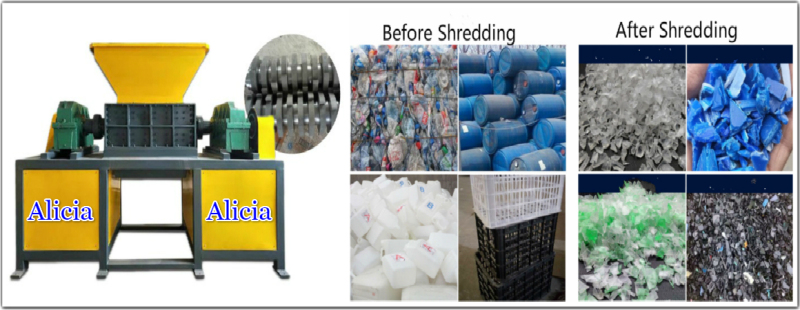 Double Shaft old HDPE canisters plastic lumps shredder