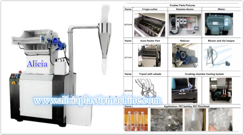 Macchina granulatore per frantoio di bottiglie in PET con film PE