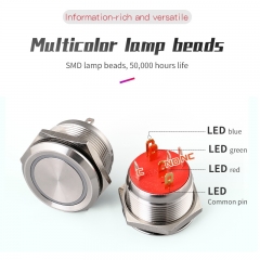 22mm 25mm Micro interruptor de desplazamiento metal ip67 anillo led pulsador 1no